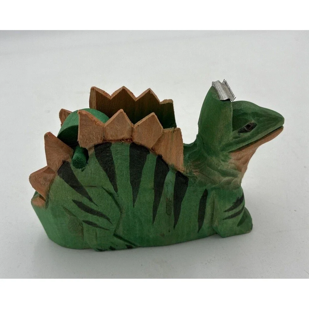 dinosaur head shape Tape Dispenser desk top wood carving